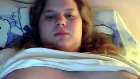 Adorable BBW teen plays with her huge tits for me on webcam