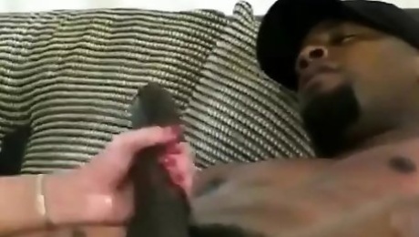 Black horny guy spreads white girls legs open to fuck her pussy