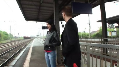 Skinny german slut pick up at train station and fucked
